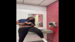 Curvy ebony TikToker caught humping in public bathroom