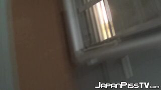 Beautiful Japanese woman urinating in elegant heels