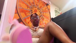 Busty Ebony Babe Plays with Her Fat Hairy Pussy