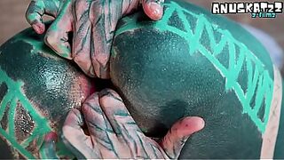 Inked Hippie's Solo Dildo Ass play and ANAL Fuck Big Cock