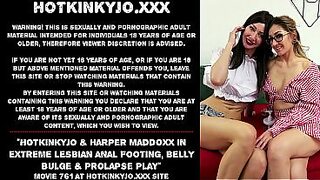 Hotkinkyjo & Harper Maddoxx in extreme lesbian anal footing, belly bulge & prolapse play