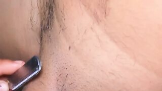 I taste and suck my boyfriend's sweaty cock while shaving him