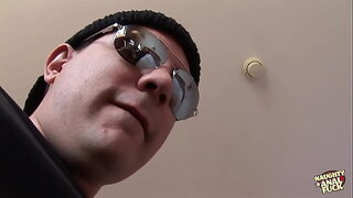 Naughty brunette sucks a fat cock in a hotel room and gets her ass destroyed 