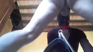 Tied &mdash;  blinfolded and ball gagged then has to suck a big cock &mdash;  rough deepthroat