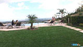 By the pool the brunette and blonde lesbians talk and eventually get inside for a passionate sixty nine