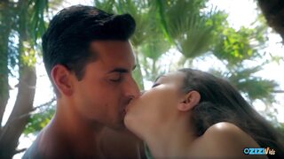 Backyard sex is what turns on this brunette so she sucks and fucks her boyfriend