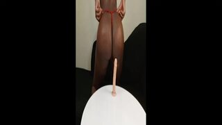 Amateur babe in red thong rides cock with big bubble butt