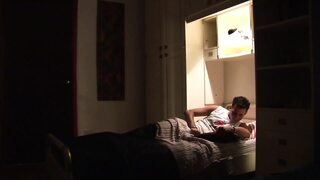 Nasty Milf spies her wanker boyfriend jerking off his cock and gets off