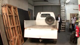 Tattooed German MILF pounded in the back of a truck