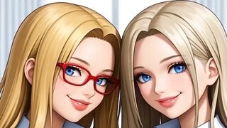 Lesbian blonde kiss in office (Ai animation)
