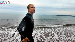 Hogtied in a Wetsuit - Rope Bondage Escape Challenge on the Beach