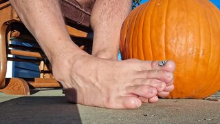 Showing off my pedicured feet next to my pumpkin