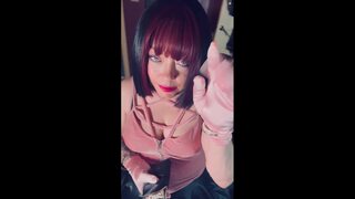 Smoking hot goth MILF Tina snuffs cock with satin gloved hands