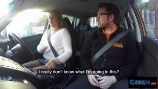 Czech Blonde Student with BIG ASS has Orgasm during Driving Lesson in UK - Fake Driving School