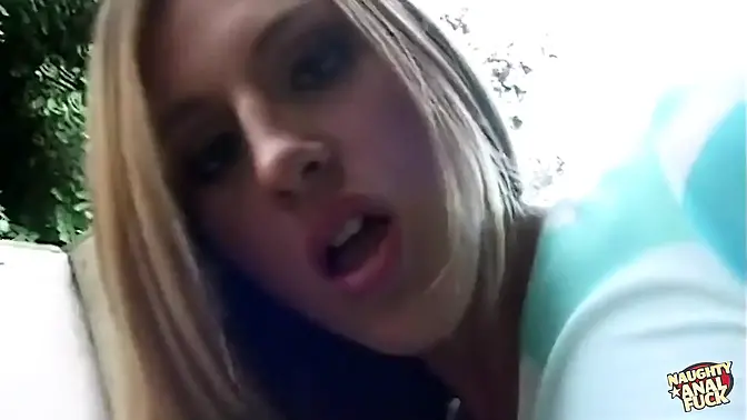 Adorable babe gets fucked from behind in her booty while sucking hard cock in a hot threesome