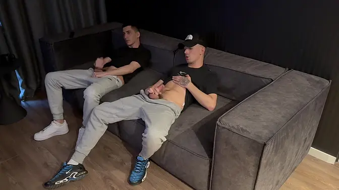 Amateur college buddies share and jerk off to each other's cocks