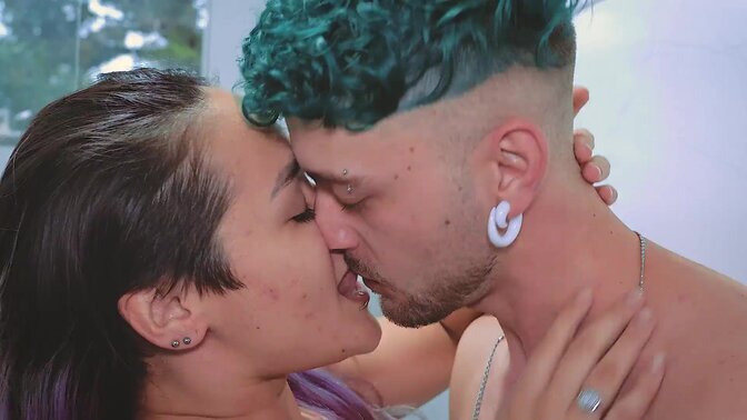 Amateur Latina GF licks and sucks big cock in the bathroom at a party