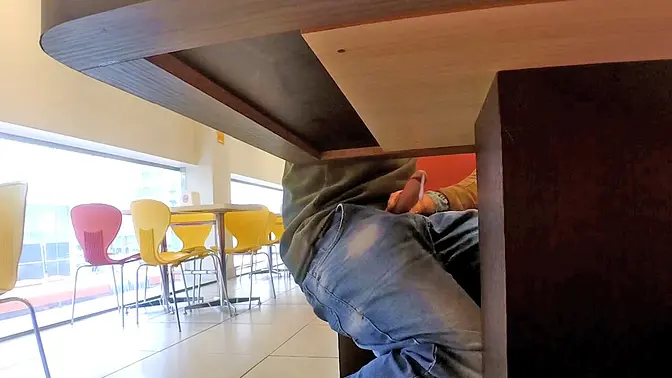 Amateur MILF gets a big cock cumming in public POV