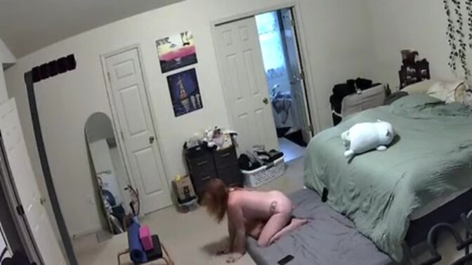 Amateur MILF rides huge dildo while on webcam with her hubby watching 