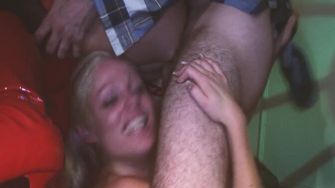 Amateur MILF sucks cock and shows off her big tits while two other blondes