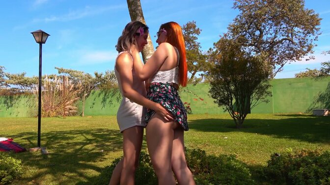 Amateur redhead and her friend both share the same boyfriend in a steamy 3some 