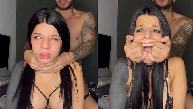 Amateur slut gets fucked hard in doggystyle and breathplay