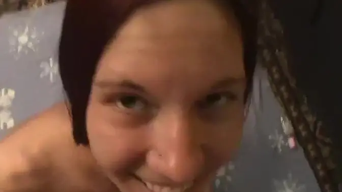 Amateur slut slurps cock in POV while getting her pussy pounded