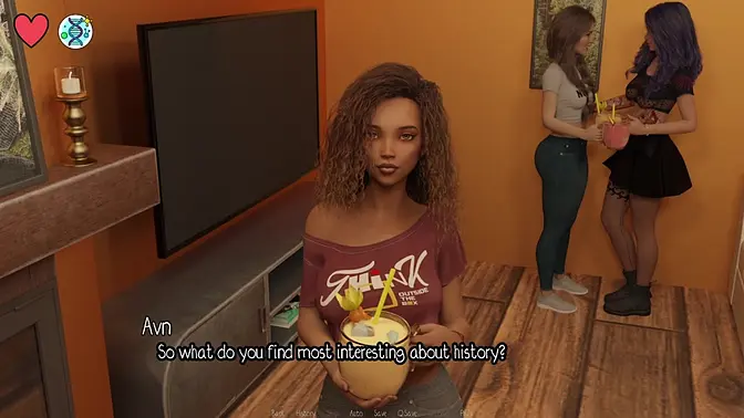 Animated busty babe seduces black guy at college party