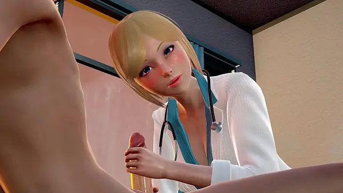 Animated Nurse Rina gives POV handjob and close-up titfuck