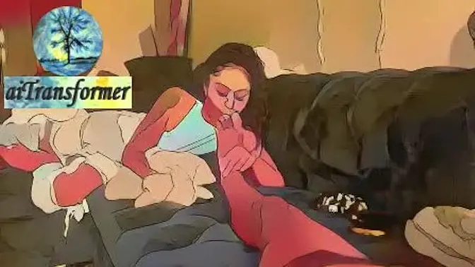 Anime babe licks black BBC in submission