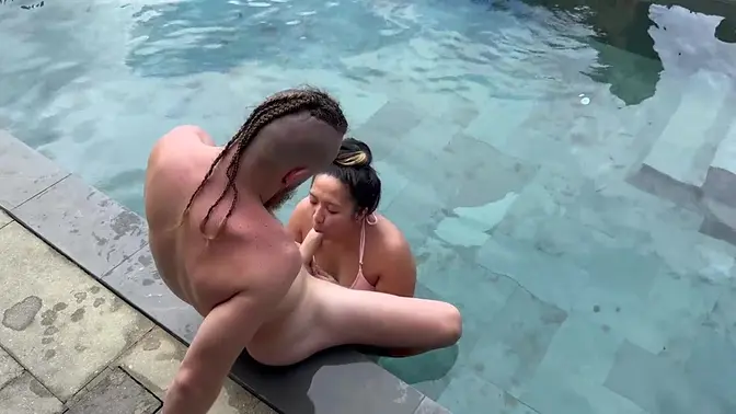 Asian GF gives sloppy blowjob and rides cock in public