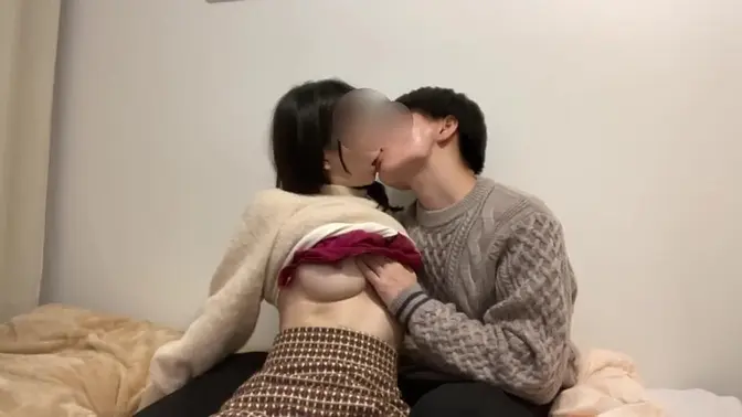 Asian girlfriend shares deep kissing and intimate loving after a holiday date