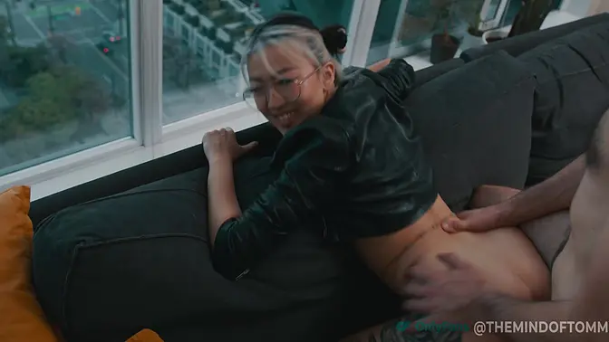 Asian MILF cheated with collared collar and leather leash