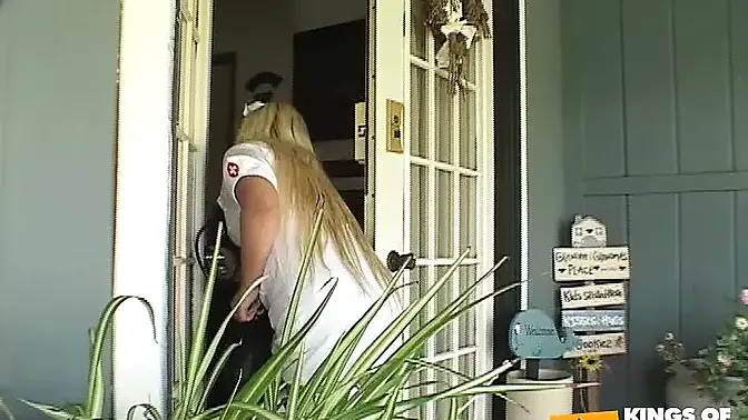 Asian nurse's pierced pussy gets banged by patient and chubby man