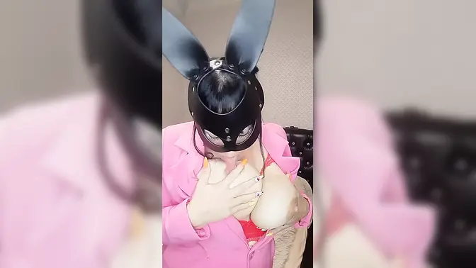 Babe sucks nipples and rides big cock doggy style