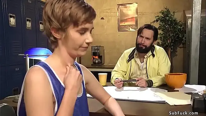 Basketball coach Tommy rough bangs hairy pussy short haired brunette journalist Mercy West then with players double penetration bangs her