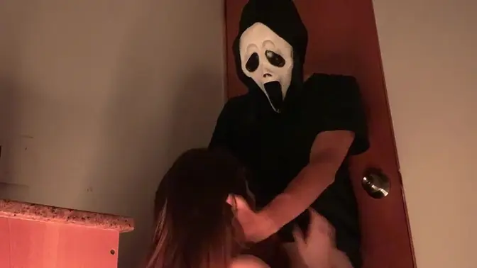 Bathroom horror parody: Blonde babe screams as ghost gives her a facial