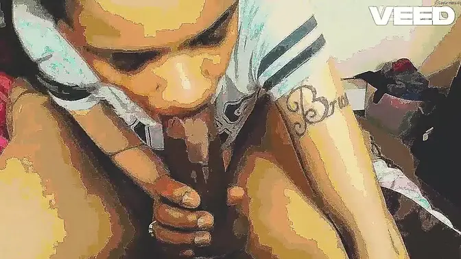 BBC gets a deepthroat blow job in cartoon cum shot