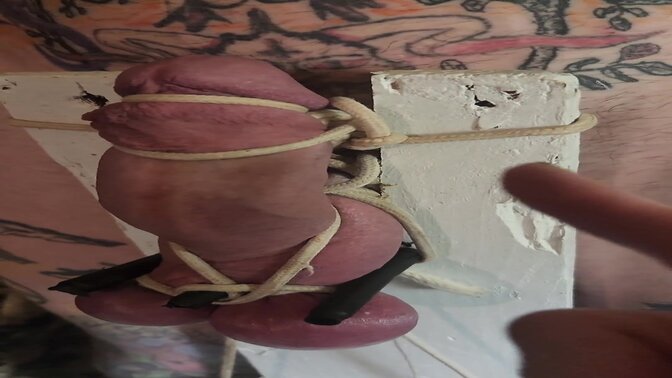 BDSM Mistress punishes tied Wife with brutal ball-smashing kicks