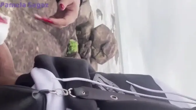 Beach fling with a horny young guy - busty brunette gets a BJ & pounded