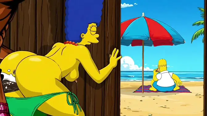 Beach slut married housewife fucked on the beach in cartoon parody compilation