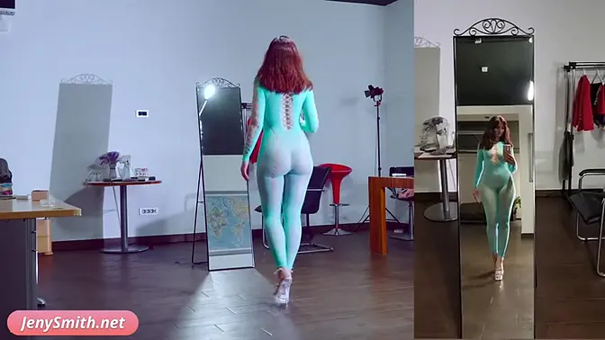 Beautiful Russian Jeny Smith strips in her office, making sexy nude selfies