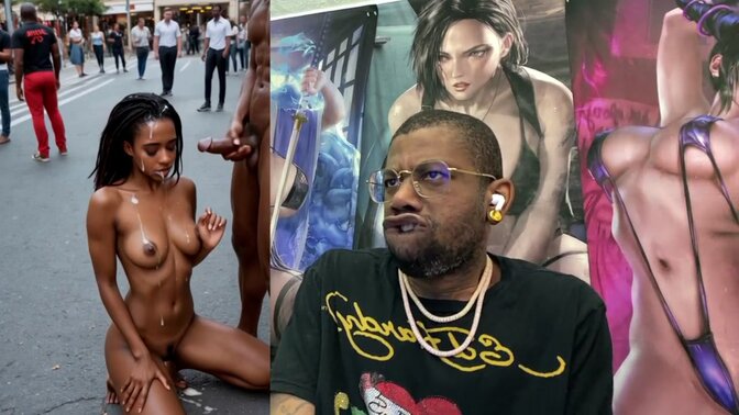 Beautiful Tan Tits Whore Getting Double Penetrated, Public Cum Covering An Ebony Slut, Cum Covered Milf, Tight Bald Pussy POV Dildo Fucking, AI Generated