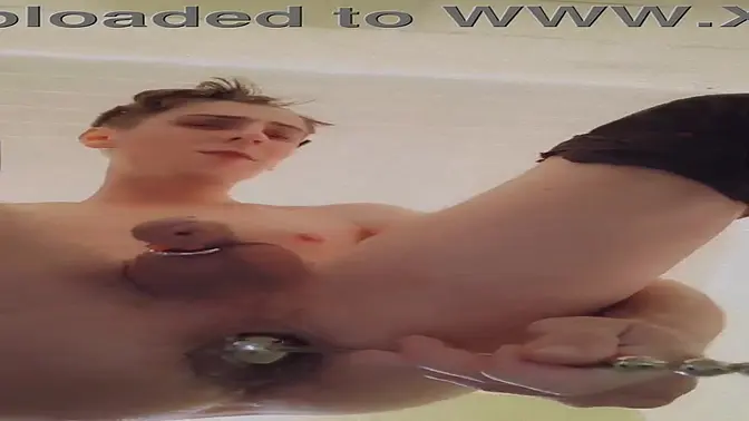 Beautiful twink's big cocked anal pleasure with prolapse