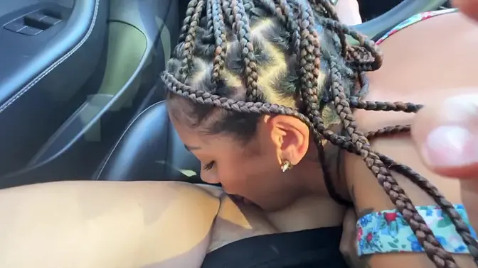 Best friend eats my pussy while Tesla drives us to ecstasy