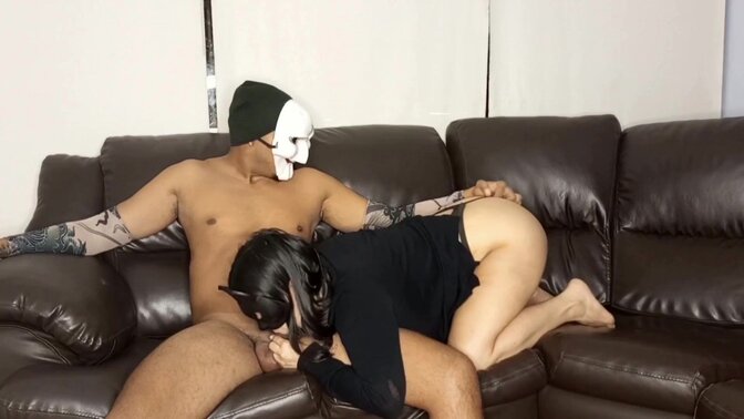 Big-assed, horny girl sucking cock with lots of love