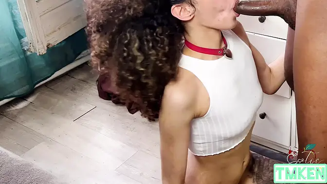 Big black cock gets deepthroat and sloppy blowjob from big ass Latina