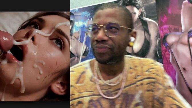 Big-boobbed babe gets covered in cum; petite ass-loving whore attempts