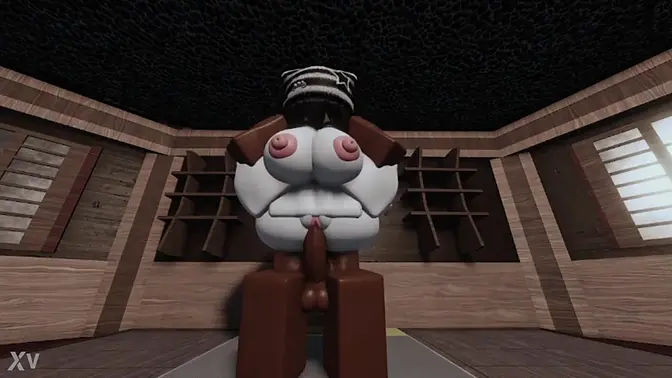 Big boobed girl gives blowjob and rides BBC in Roblox condo