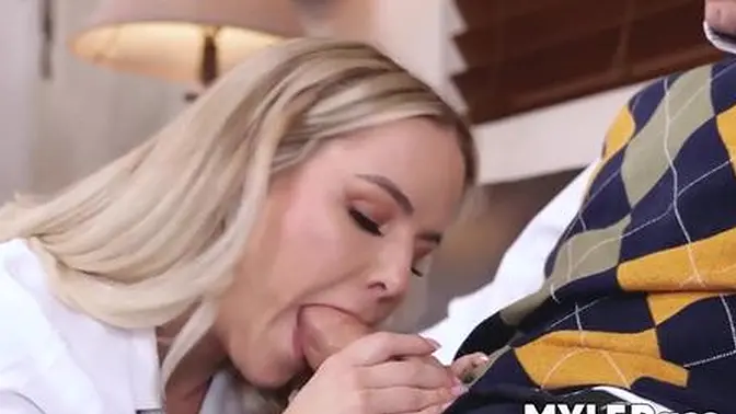 Big Cock Man Sprays Cum on Blonde Milf and Stepmom's Faces